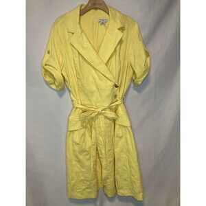 Liz Claiborne A-line Yellow Dress 20W Women’s Plus Size Textured Midi Belted